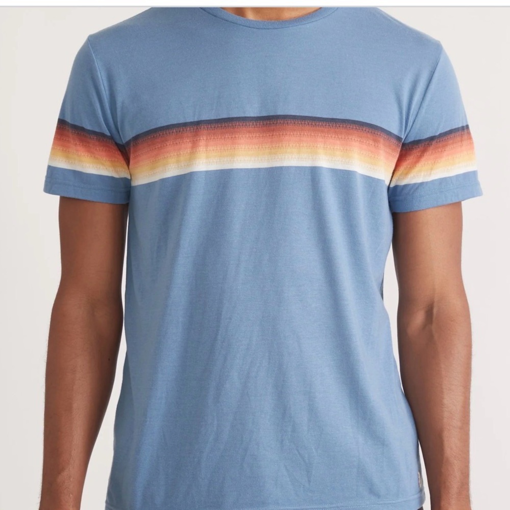 Marine Layer Men’s Retro Stripe Shirt L Blue Soft Organic Cotton Blend Classic